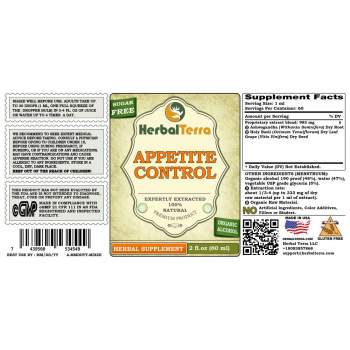 Appetite Control Herbal Formula, Certified Organic and Wildcrafted Ashwagandha Root, Holy Basil Leaf, Grape Seed Liquid Extract