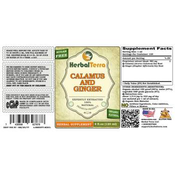 Calamus and Ginger Herbal Formula, Organic Calamus (Acorus Calamus) and Organic Ginger (Zingiber Officinalis) Dried Root Liquid Extract