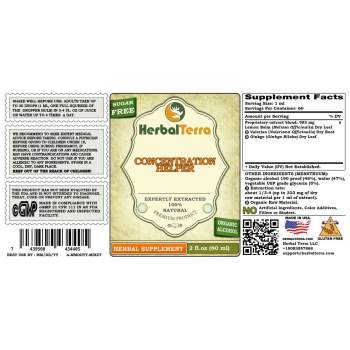 Concentration Helper Herbal Formula, Certified Organic and Wildcrafted Lemon Balm Leaf, Valerian Root, Ginkgo Leaf Liquid Extract