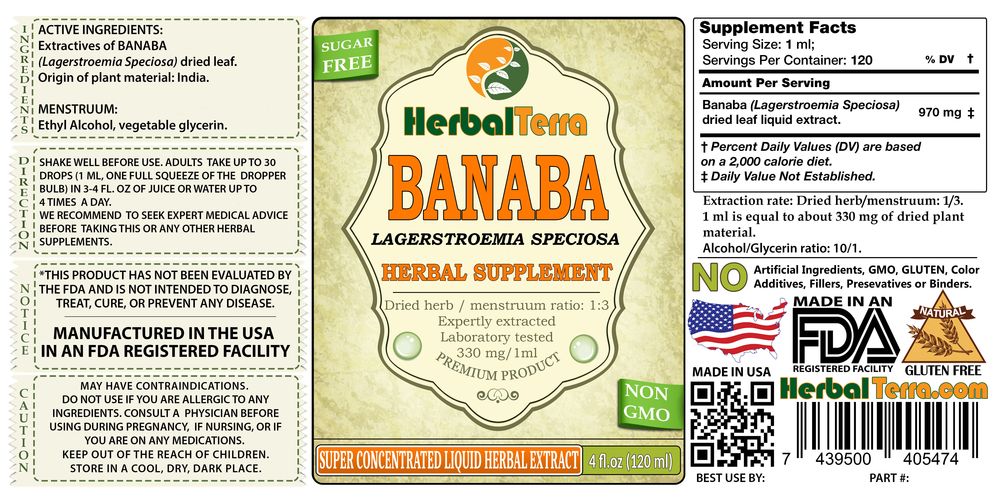 Banaba, Nicker Bean (Lagerstroemia Speciosa) Dried Leaf Liquid Extract