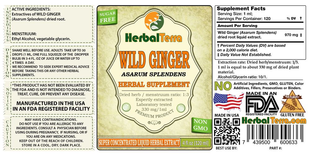 Wild Ginger, Hu Po (Asarum Splendens) Dried Root Liquid Extract